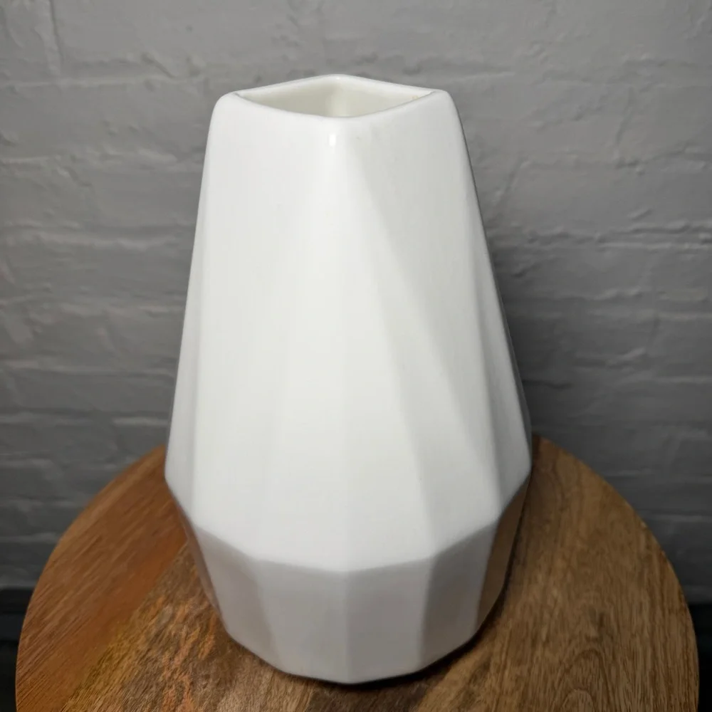 West Elm White Geometric Porcelain Vase
